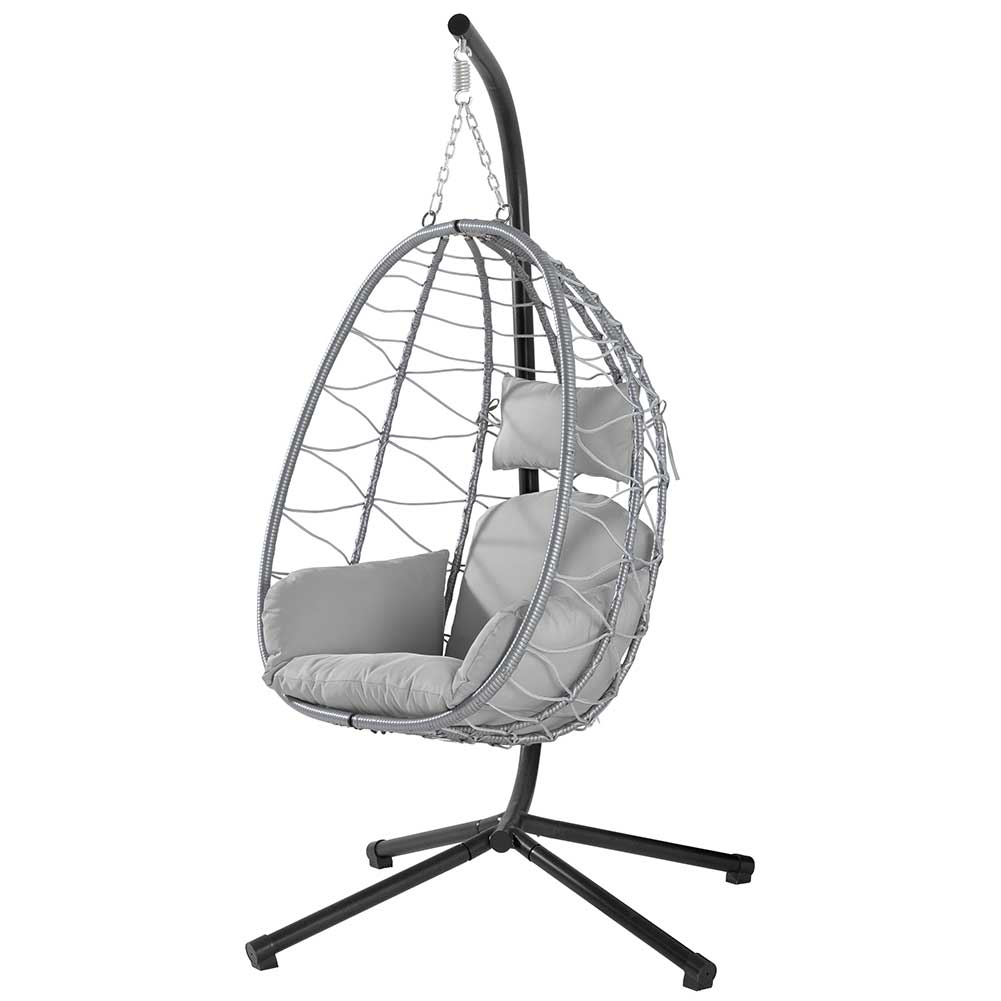 Poltrona Sospesa Giardino Sedia Dondolo Amaca Pensile Rannat e Metallo Grigio 5