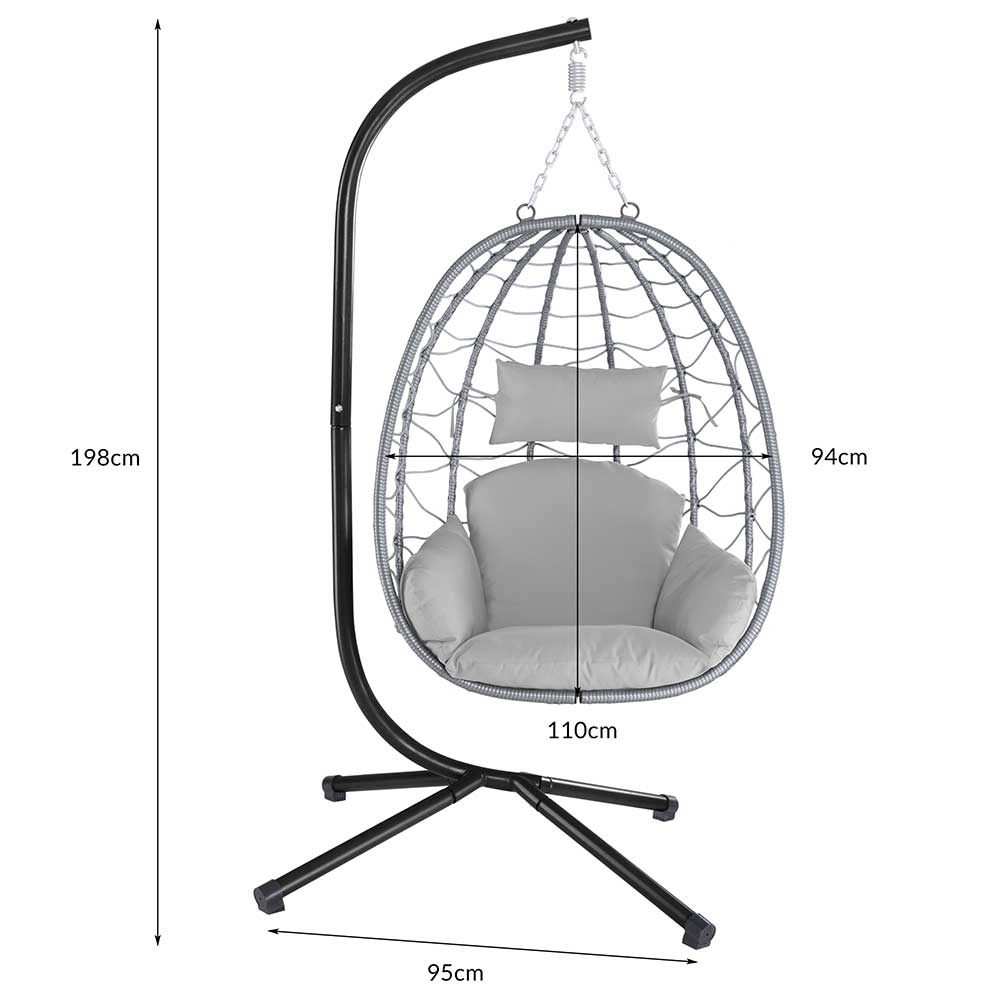 Poltrona Sospesa Giardino Sedia Dondolo Amaca Pensile Rannat e Metallo Grigio 4