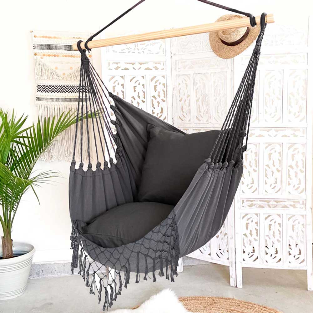 Poltrona Sospesa Giardino Sedia Dondolo Pensile Amaca Campeggio Cuscini Grigio 3