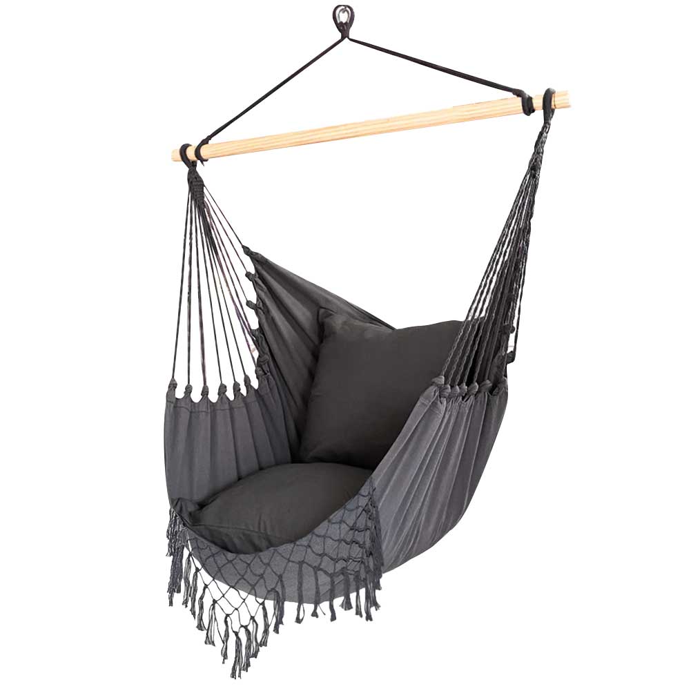 Poltrona Sospesa Giardino Sedia Dondolo Pensile Amaca Campeggio Cuscini Grigio 5