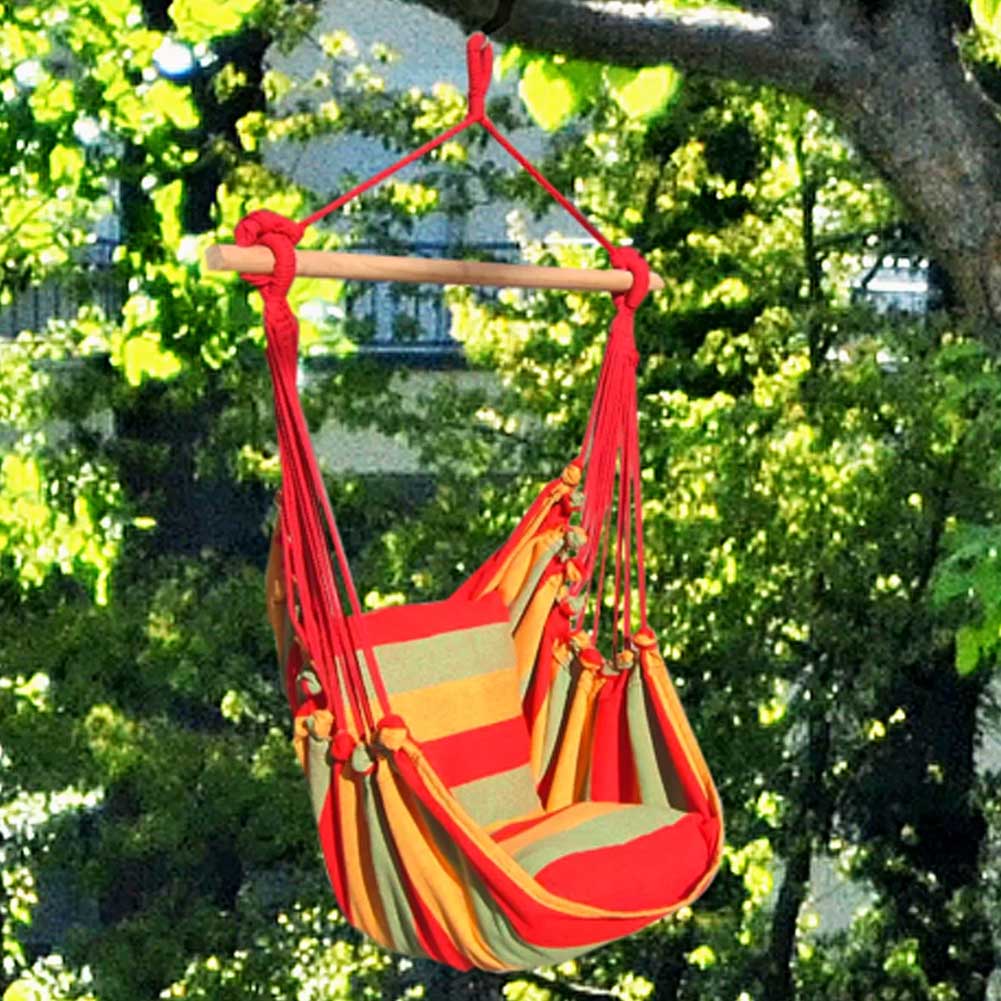 Poltrona Sospesa Giardino Sedia Dondolo Pensile Amaca Campeggio Cuscini Rosso 5