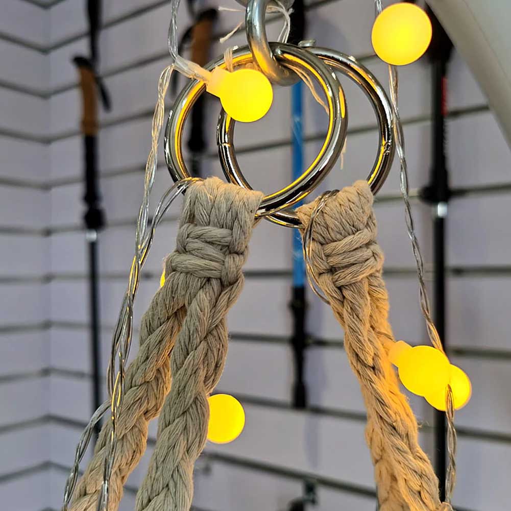 Poltrona Sospesa Giardino Tessuto Sedia Dondolo Pensile Amaca con Cuscino Beige