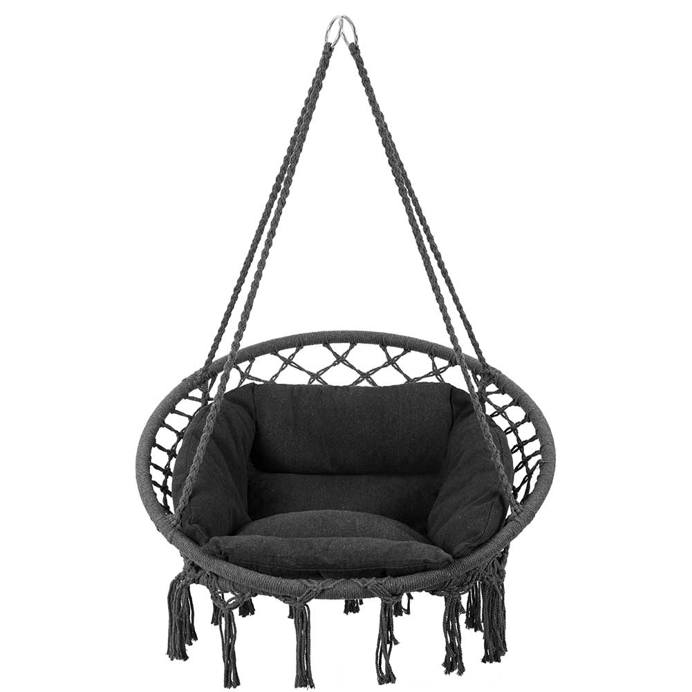 Poltrona Sospesa Giardino Tessuto Sedia Dondolo Pensile Amaca con Cuscino Grigio 4