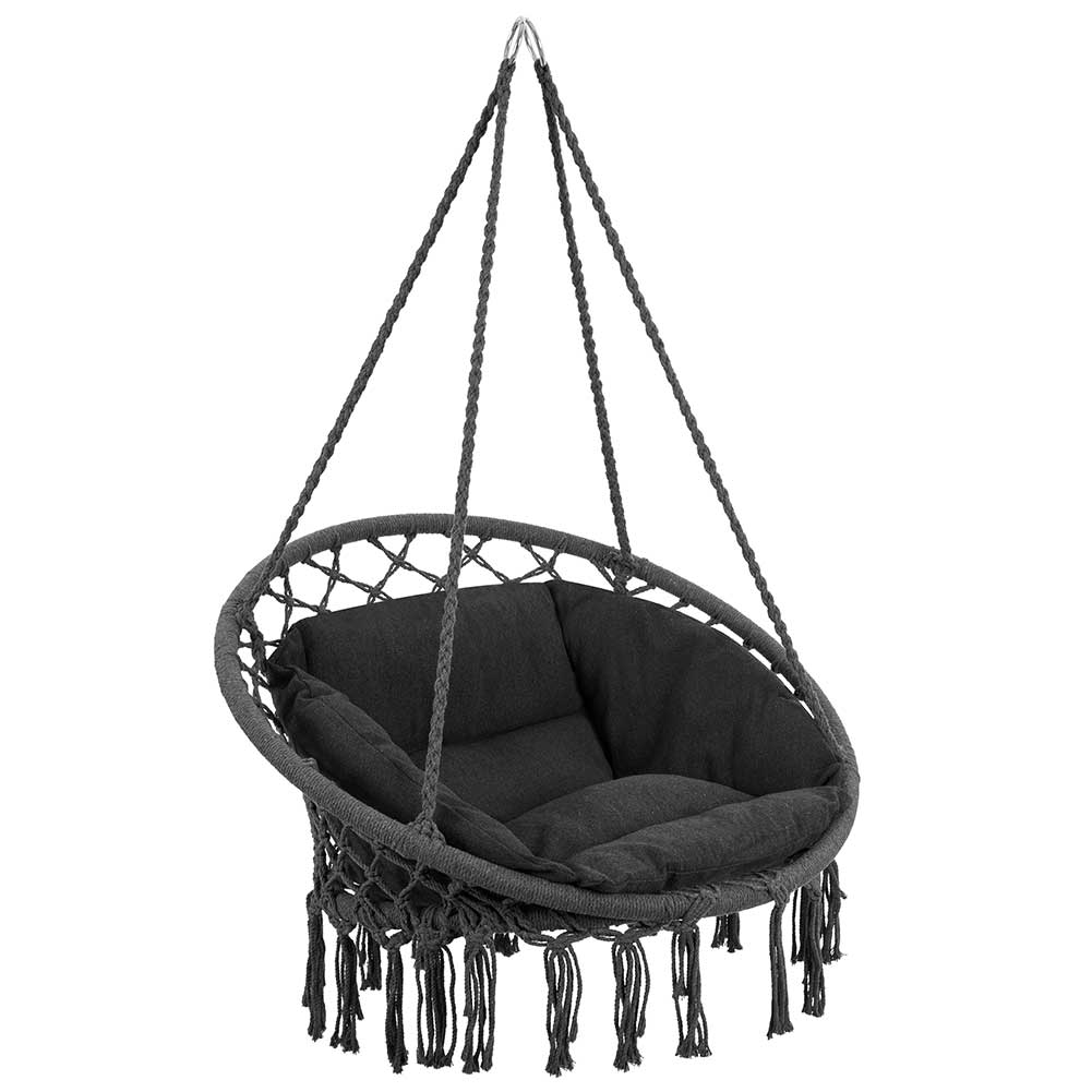 Poltrona Sospesa Giardino Tessuto Sedia Dondolo Pensile Amaca con Cuscino Grigio 3
