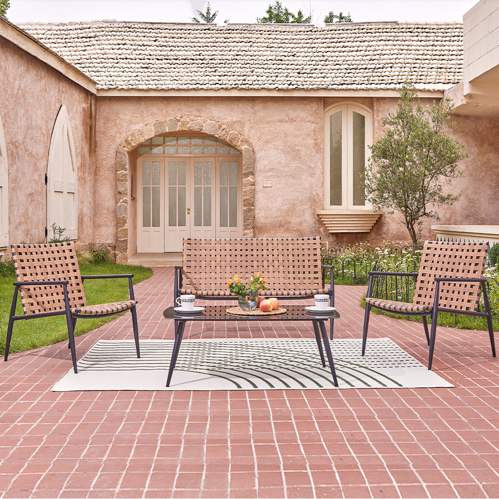 Salotto da Giardino 4 Posti con 2 Sedie e Divanetto Seduta Intrecciata + Tavolo 5