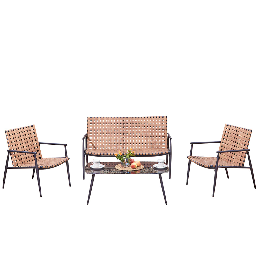 Salotto da Giardino 4 Posti con 2 Sedie e Divanetto Seduta Intrecciata + Tavolo 3