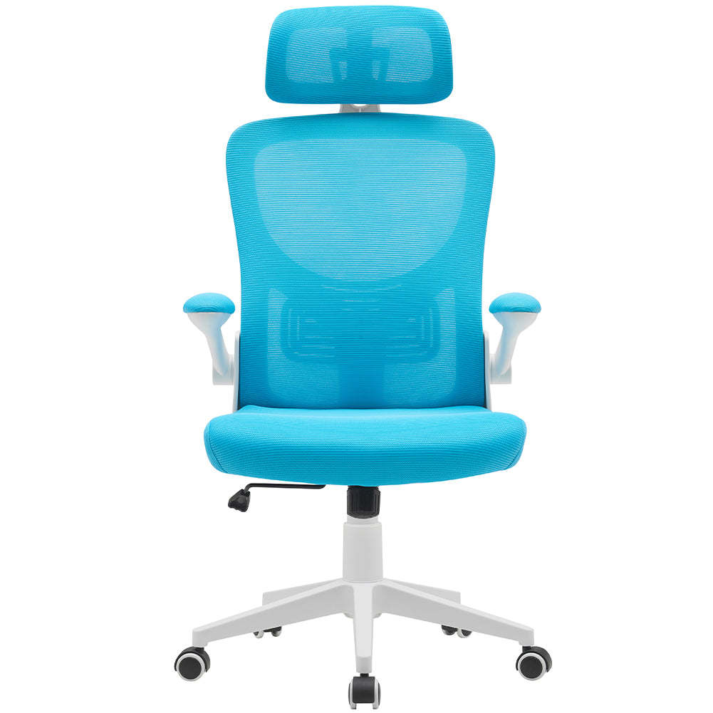 Sedia da Ufficio con Tessuto Traspirante Azzurro Poltrona da Scrivania Girevole 3