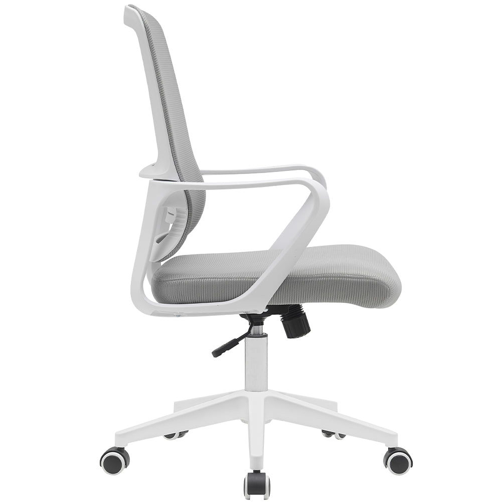 Sedia da Ufficio Grigio e Bianco Poltrona Scrivania Girevole Regolabile 98-108cm 4