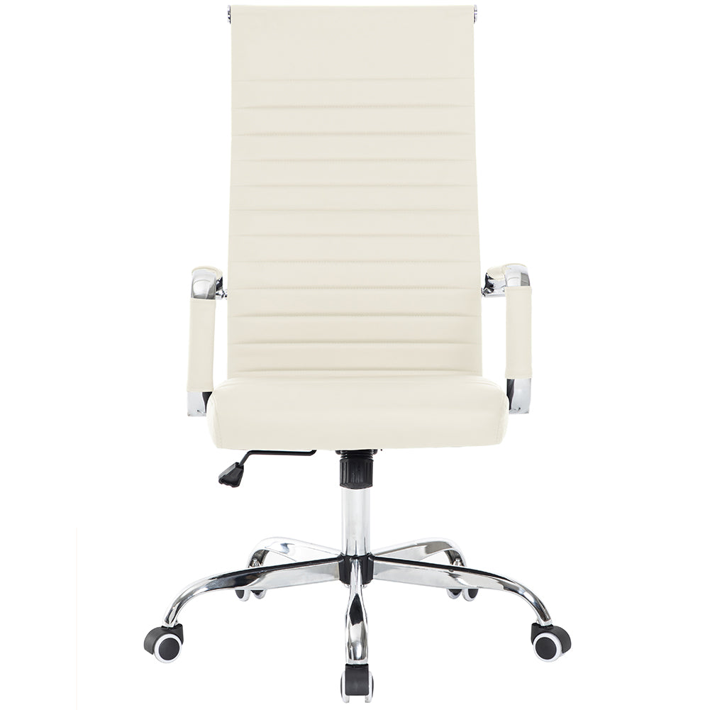 Sedia da Ufficio in Simil Pelle Beige Poltrona Scrivania Girevole Base Cromata