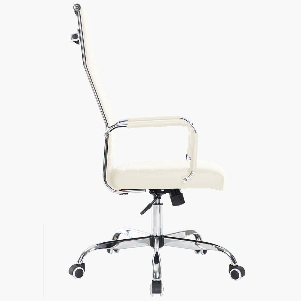 Sedia da Ufficio in Simil Pelle Beige Poltrona Scrivania Girevole Base Cromata 3