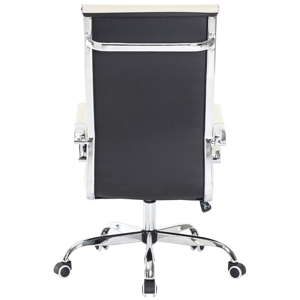 Sedia da Ufficio in Simil Pelle Beige Poltrona Scrivania Girevole Base Cromata 4