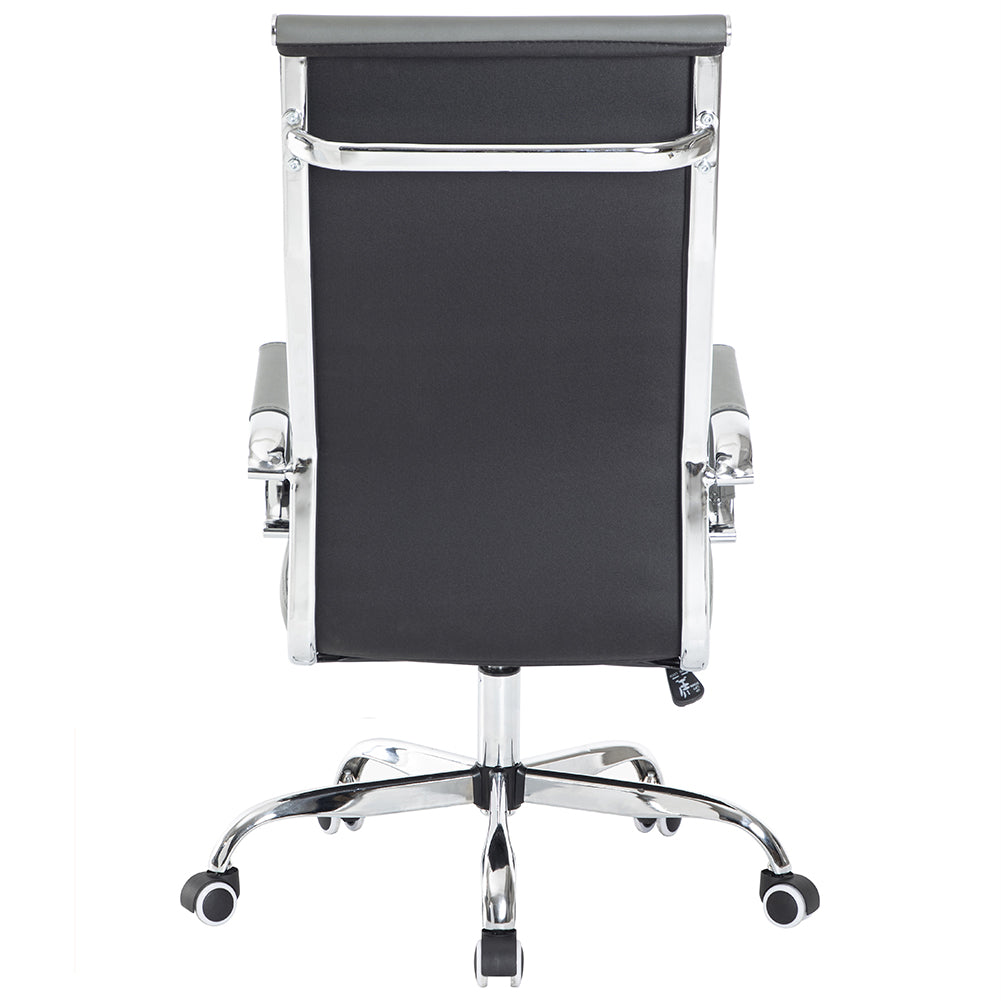 Sedia da Ufficio in Simil Pelle Grigio Poltrona Scrivania Girevole Base Cromata 4