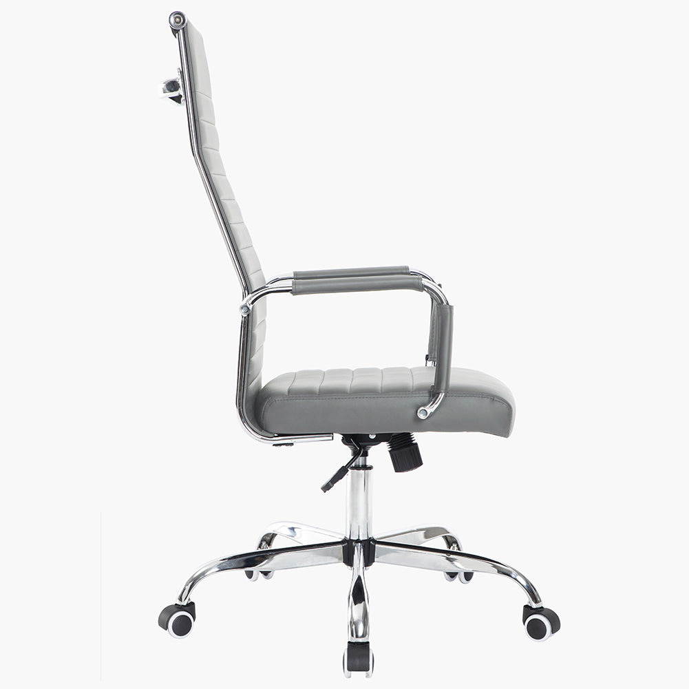 Sedia da Ufficio in Simil Pelle Grigio Poltrona Scrivania Girevole Base Cromata 3