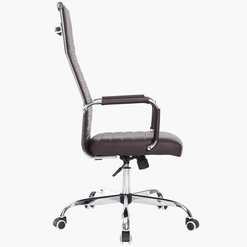 Sedia da Ufficio in Simil Pelle Marrone Poltrona Scrivania Girevole Base Cromata 4