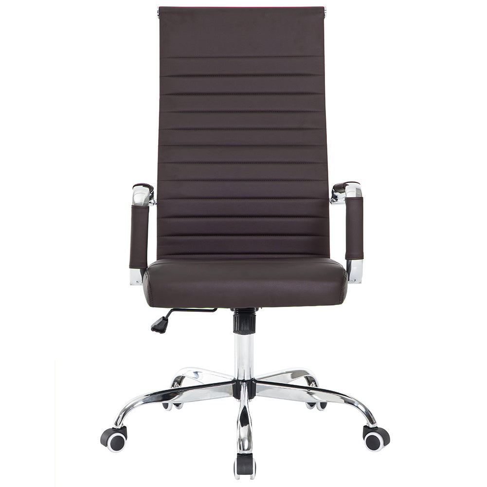 Sedia da Ufficio in Simil Pelle Marrone Poltrona Scrivania Girevole Base Cromata 3