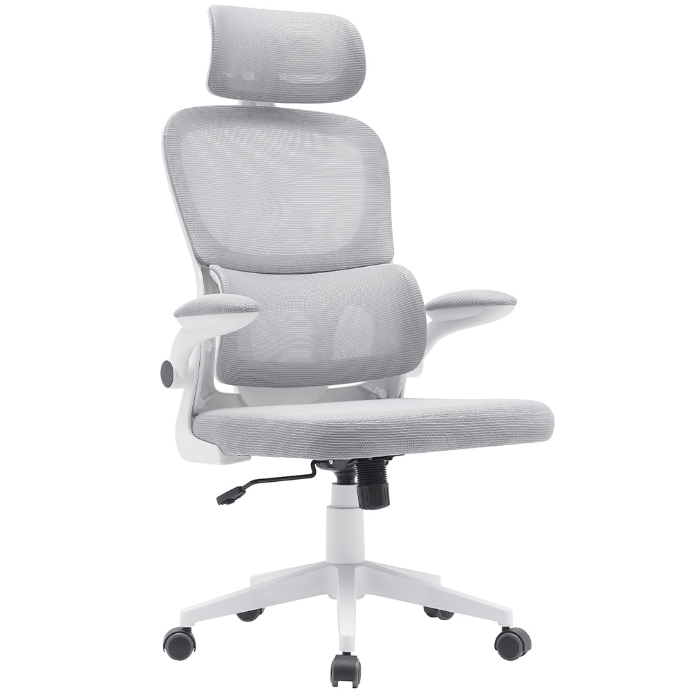 Sedia da Ufficio in Tessuto Antisudore Grigio Chiaro e Bianco Poltrona Scrivania 3