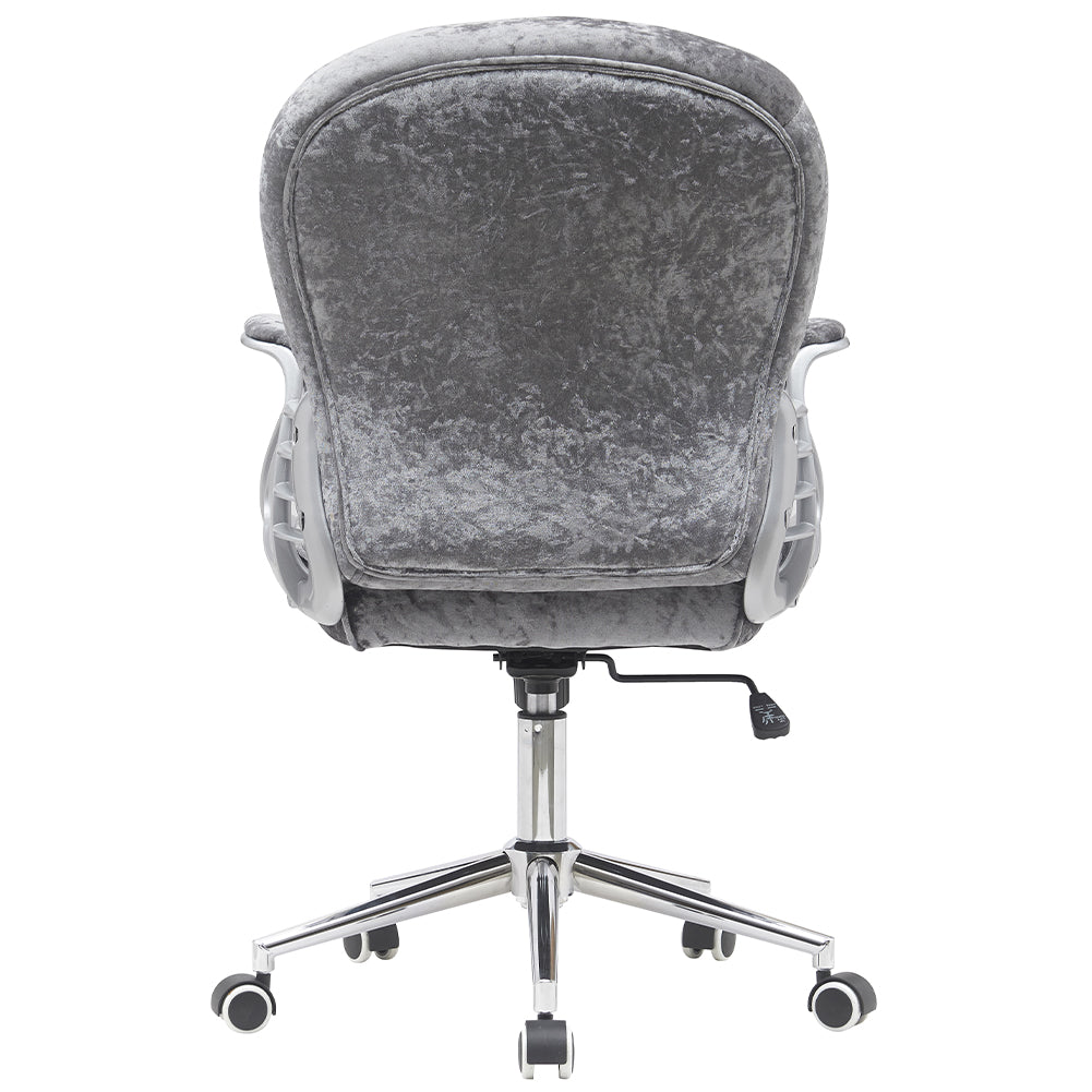 Sedia da Ufficio in Velluto Grigio Poltrona Imbottita da Scrivania con Ruote 3