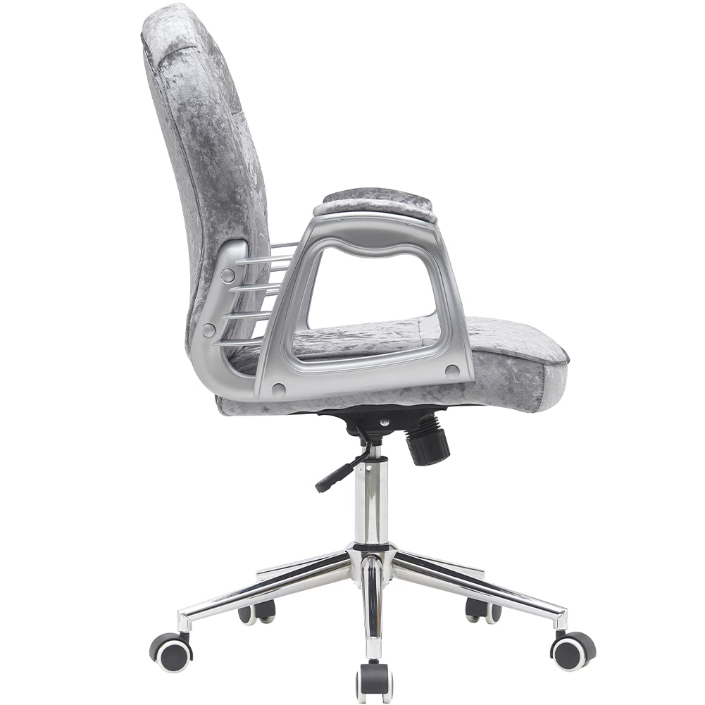 Sedia da Ufficio in Velluto Grigio Poltrona Imbottita da Scrivania con Ruote 4