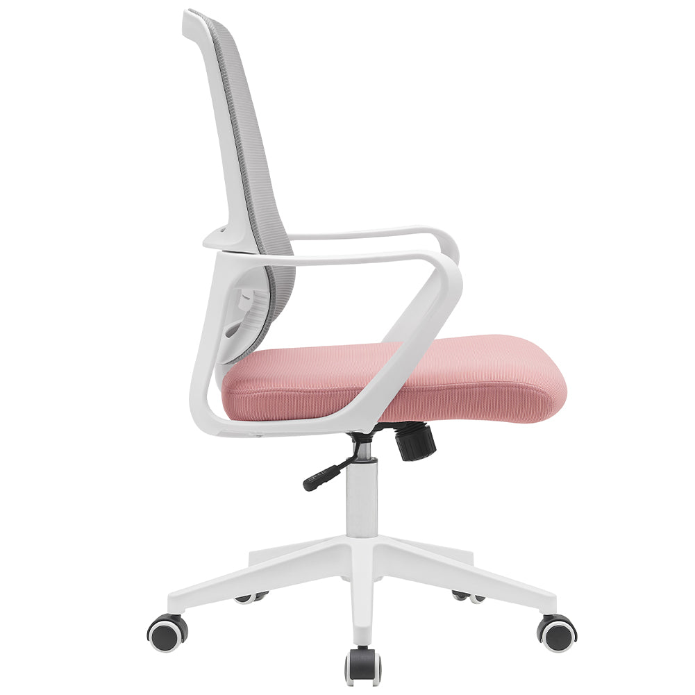 Sedia da Ufficio Rosa e Grigio Poltrona Scrivania Girevole Regolabile 98-108 cm 4