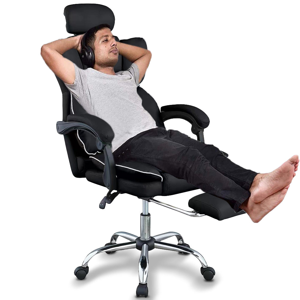 Sedia Gaming da Ufficio e Cameretta Nero Poltrona da Scrivania con Poggiapiedi