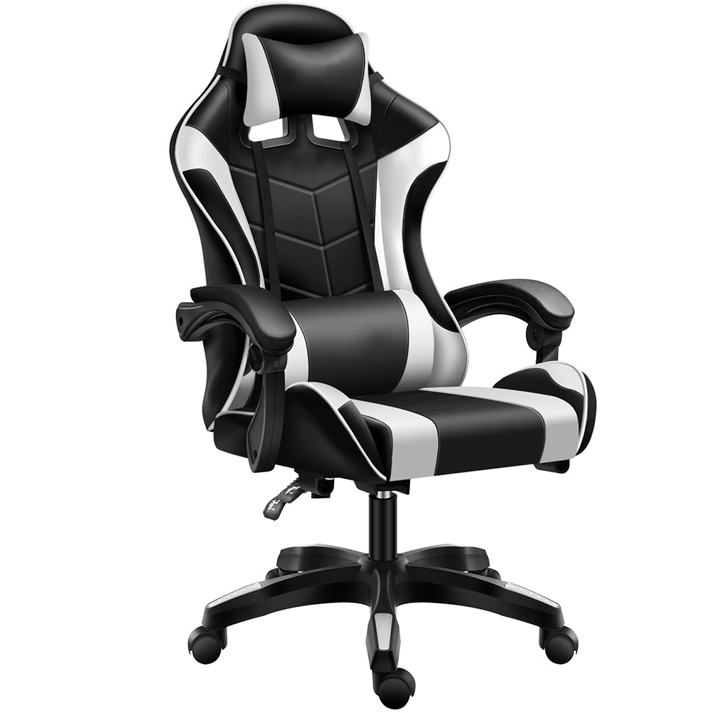Sedia Gaming Nero e Bianco con Cuscino Poggiatesta Lombare Poltrona da Scrivania 4