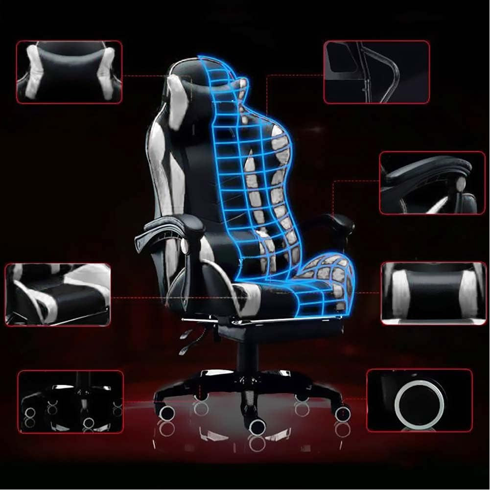 Sedia Gaming Nero e Bianco con Cuscino Poggiatesta Lombare Poltrona da Scrivania 3
