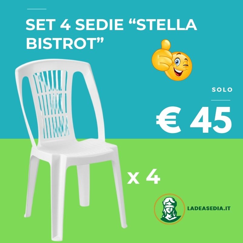 Set 4 Sedie Stella Bistrot in Resina Bianca - Arredo Esterno