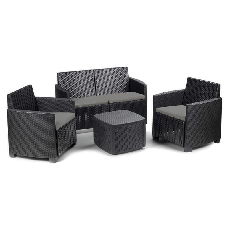 Set Salotto Giardino Como Antracite - Divano, Tavolo e Poltrone