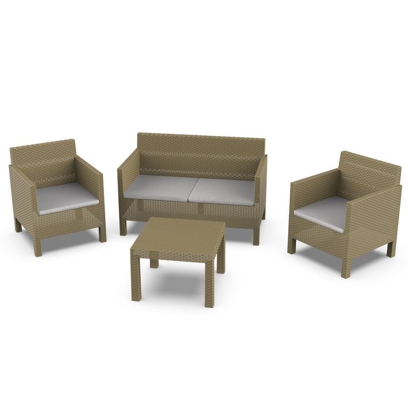 Set Salotto Giardino Penelope Cappuccino - Divano, Tavolo e Poltrone