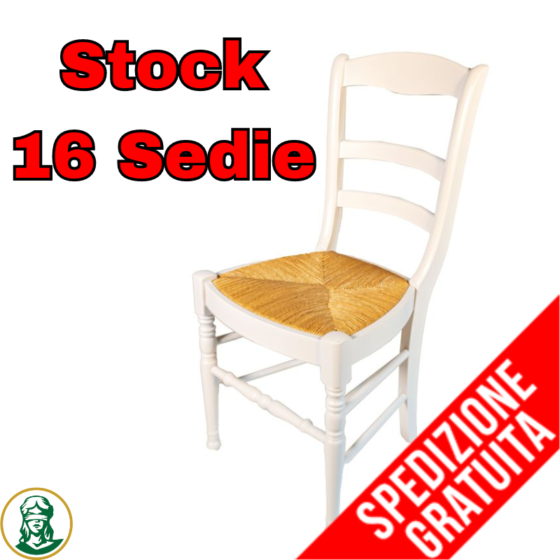 Set da 16 Sedie Bianche con Schienale Alto e Seduta in Paglia